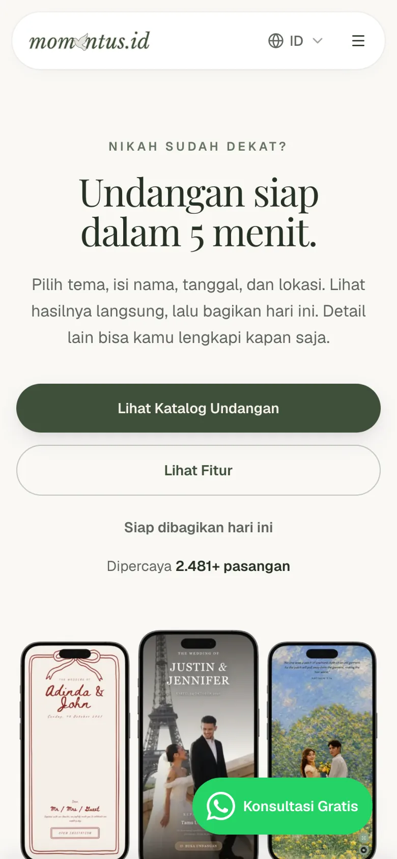 Tampilan momentus.id di layar ponsel
